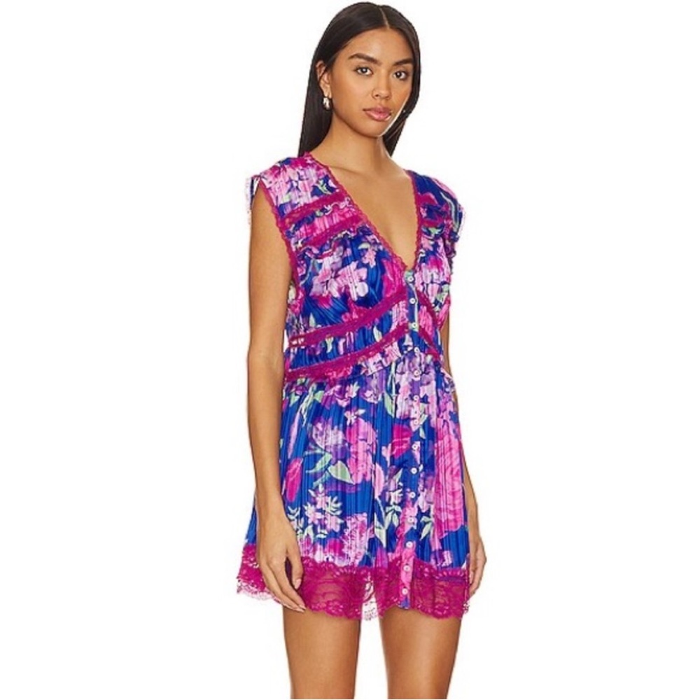 Free People Spring Fling Mini Dress in Ultra Violet Combo Small